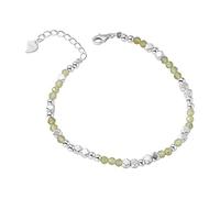 Bracelet Femme Argent,Bracelet En Argent 925 Pour Femmes Perles De Pierre De Cristal Vert Perles En Argent Bracelet En Argent Bracelet Avec Chaîne En Argent Réglable Bijoux Porte-Bonheur Pour Femmes