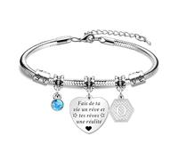 Bracelet Femme Argent Personnalisé 26 Lettre Initiale Cadeaux Inspirants pour Les Filles Dame Rappel Quotidien Accessoires Positive Affirmation Cadeau pour Meilleur Ami Cadeaux (O)