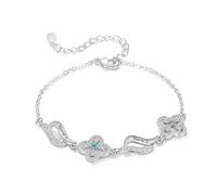 Bracelet Femme Bijoux Personnalisé Cadeau - Trèfle à Quatre Feuilles Bracelet Fossil Cadeaux Anniversaire Noël Saint Valentin pour Maman Épouse Fille Amie (2 noms 2 pierres de naissance)