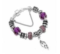 Bracelet - Femme - Feuille - Maille Serpentine - 19 cm - Argent Fin Rhodié - Couleur - Violet