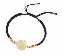 Bracelet Femme Fleur de Vie en Acier Inoxydable Style Géométrique Fleur de Vie Yoga avec une Perle Tissage Colorée Bracelets Ajustable Bijoux Amulette (Or-B)
