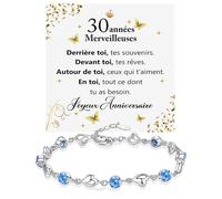 Bracelet Femme Idée Cadeau 30 ans Anniversaire Argent Sterling 925 et Pierres bleues Zircone cubique Pour elle Fête Événement - Coffret avec DÉDICACE inclus (30 joyeux anniversaire pierres bleues 1)