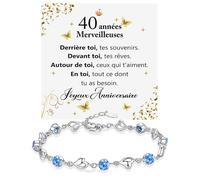 Bracelet Femme Idée Cadeau 40 ans Anniversaire Argent Sterling 925 et Pierres bleues Zircone cubique Pour elle Fête Événement - Coffret avec DÉDICACE inclus (40 joyeux anniversaire pierres bleues 1)