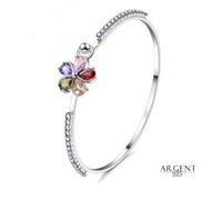 Bracelet - Femme - Jonc - Fleur - Cristal - Autrichien - Multicolore - Argent 925/1000 - 60 mm