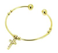 Bracelet femme jonc ouvert ajustable acier doré avec symbole christianisme croix religieuse 62mm