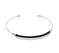 Bracelet - Femme - Jonc - Ouvert - Ajustable - Cordon - Soie - Noir - Argent 925/1000 - Massif - 62 mm