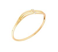 Bracelet - Femme - Jonc - Ovale - Motif - Vague - Cristal - Blanc - Plaqué Or Jaune 750/1000 - 3 Microns - 62 x 56 mm