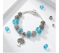 Bracelet - Femme - Maille Serpent - Arbre de Vie - Nuances Bleu Lagon - Éclat Argenté - 21 cm