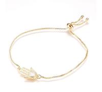 Bracelet - Femme - Maille Vénitienne - Main de Fatma - Plaqué Or Jaune 585/1000 - 14 Carats - 22 cm - Ajustable