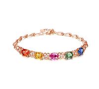 Bracelet Femme Or 18 carats, Bracelets pour Femme chaîne Ovale Saphir coloré 1ct 0,66ct Bracelet 17CM