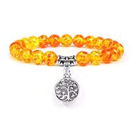 Bracelet Femme Pierre Naturelle, 7 Chakra Bracelet en Pierre Naturelle Jaune Ambre Perles Amitié Bracelets Élastique Couple Argent Arbre De Vie Pendentif Bijoux Ami Hommes Cadeau