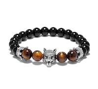 Bracelet Femme Pierre Naturelle, 7 Chakra Perles Naturel Oeil De Tigre Pierre Obsidienne Bracelet Argent Loup Animal Bijoux Élastique Yoga Prier Bracelets Charme Diffuseur Femmes Hommes Cadeau