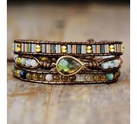 Bracelet Femme,Pierre Naturelle Labradorite Cristal Bracelet Boho Ethnique Multicouche En Cuir Bracelet Tissé Goutte D'Eau Charme Perlé Énergie Pierres Précieuses Bracelet Bijoux Pour Hommes Fem