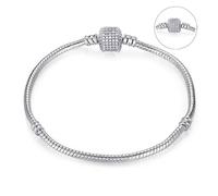 Bracelet - Femme - Serpentine - 20 cm - Fermoir Strié - Clip - Argent Fin - Rhodié