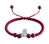 Bracelet Feng Shui à breloques en forme de cheval porte-bonheur - Cordon rouge tissé à la main avec perles de cinabre et talisman de cheval argenté pour la prospérité et le succès en 2026, One Size