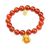 Bracelet Feng Shui - Agate rouge - Bracelet en cristal de cornaline avec émail souriant - Talisman tigre pour la chance et la prospérité, 10mm, Pierre, Pas de pierre précieuse