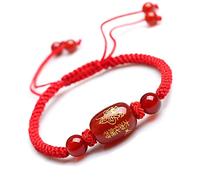 Bracelet Feng Shui - Agate rouge naturelle - Agate noire - Cœur - Sutra Resolve Tai Sui - Bracelet tressé réglable pour couple - Attire la richesse pour éloigner les mauvais esprits, Cristal, Agate