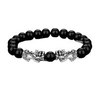Bracelet Feng Shui, Amulette Pixiu S999 Bracelet Fleur Rose Agates Naturelles Grenat Cristaux Rouges Noirs Bracelet d'équilibrage en Perles Talisman for la prospérité Argent Bonne Chance, 7 (Color :