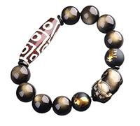 Bracelet Feng Shui avec Obsidienne Dorée pour Cochon Coq Chèvre Tibétain Dzi Chakra Guérison Talisman pour Chance et Prospérité, 14mm, Pierre, Pas de pierre précieuse