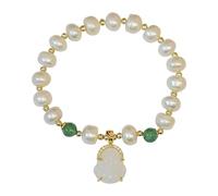 Bracelet Feng Shui avec perles d'eau douce et jade néphrite hétienne | Amulette de guérison des chakras pour la prospérité et la tranquillité | Bijoux métaphysiques pour la guérison spirituelle