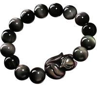 Bracelet Feng Shui Bracelet De Richesse Feng Shui Renard Dieu Arc-en-Ciel Obsidienne Bracelet Talisman Renard Porte-Bonheur Bracelet en Cristal Perlé Chakra Amulette pour L’Amour A, 12mm