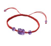 Bracelet Feng Shui Bracelet en Améthyste Pixiu Amulette de la Chance Bracelet Réglable Tissé à la Main Bracelet Chakra Pi Yao Attirer Argent de Richesse pour Hommes Femmes, Corde Rouge (Color : Re