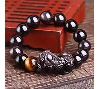 Bracelet Feng Shui Bracelet en cristal de glace naturel Arc en Ciel Obsidienne Chance Pixiu Charme avec deux pièces anciennes Bracelet Oeil de tigre Pierre de cristal Amulette Attirer de l'argent