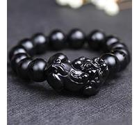 Bracelet Feng Shui Bracelet en Cristal d'Obsidienne Noire Naturelle Bracelet Pixiu Dragon Six Caractères Mantra Perles Bracelet Chakra Gemmes Bouddhiste Perle Amulette Unisexe,Or,10mm ( Color : Nero ,
