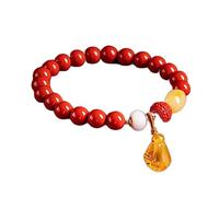Bracelet Feng Shui Bracelet Naturel Cinabre Fei Cui Ambre Chanceux Graine de Lotus Pod Charm Pendentif Multi Gem 8mm Bracelet Élastique Perlé Talisman Spirituel pour la Longévité Richesse C