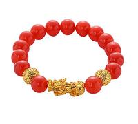 Bracelet Feng Shui, Bracelet porte-bonheur Pixiu, pièces anciennes, charme, agate rouge naturelle, équilibre rouge, onyx, perles, bijoux de vacances, amulette de richesse, attirer l'argent, la prospér