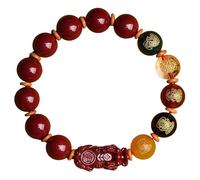 Bracelet Feng Shui - Breloque en cinabre et sable violet Pixiu pour la prospérité de l'argent - Bracelet en pierre précieuse chakra cinq dieux de la richesse, 8mm, Pierre, Pas de pierre précieuse