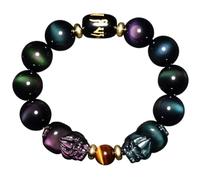 Bracelet Feng Shui Double Pixiu - Obsidienne arc-en-ciel prospérité et pierre œil de tigre Talisman pour attirer richesse et chance, 16mm, Pierre, Pas de pierre précieuse