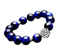 Bracelet Feng Shui en cristal œil de tigre bleu naturel pierre de cristal Lucky Pixiu Charm S925 Bracelet en argent Bijou de vacances Amulette Attirer de l'argent Prospérité Chance, œil de tigre, 14