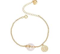 Bracelet Feng Shui en forme de donut en jade avec boucle d'harmonie - Breloque pièce de monnaie antique pour la prospérité et la chance - Pièces en argent pur - Bracelet double bonheur avec pendentif