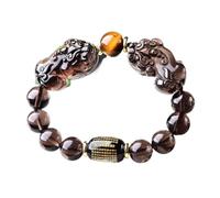 Bracelet Feng Shui en obsidienne noire avec mascotte et pierre œil de tigre - Bracelet Sutra cœur en obsidienne naturelle pour attirer la richesse et la bonne fortune, 10MM, Pierre, Pas de pierre