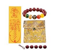 Bracelet Feng Shui en perles rouges en cinabre, bracelet porte-bonheur pour femme et homme | Perles en pierre pour la protection de la richesse, la chance et le succès | Cadeau de qualité supérieure