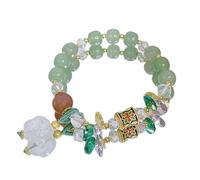 Bracelet Feng Shui Natural Fei Cui Jadeite Aventurine 8Mm Beaded Bracelet Lucky Peony Flower Charm Pendant Bracelet Spiritual Talisman for Women Feinity Wealth Love Prosper