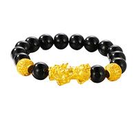 Bracelet Feng Shui Pi Xiu/Pi Yao - Agate noire - Bracelet porte-bonheur pour hommes et femmes - Chakra - Bracelets de méditation - Défense des mauvais esprits - Talisman pour la prospérité - Obsidia