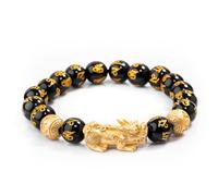 Bracelet Feng Shui Pixiu en obsidienne noire - Bracelet amulette de prospérité gravé avec le mantra mani - Attirez la richesse et la chance
