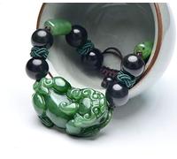 Bracelet Feng Shui Pixiu Richesse Bracelet Prospérité Hetian Jade Néphrite Piyao Obsidienne Bracelet for Amoureux Talisman Bracelet Chakra Naturel Pierre Attirer Chance Amour Argent,une Paire ( Size :