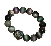 Bracelet Feng Shui Richesse avec Bouddha Rieur - Talisman Obsidienne Arc-en-ciel pour attirer la richesse et la chance - Bijoux Cadeau Unisexe Cristal, 18mm, Pierre, Pas de pierre précieuse