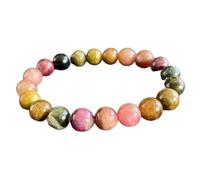 Bracelet Feng Shui - Tourmaline naturelle du Brésil - Perles rondes colorées - Bracelet élastique pour yoga, méditation - Talisman spirituel porte-bonheur pour homme et femme - Argent - Bonne chance