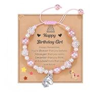 Bracelet Fille Licorne Spour Enfant Faveurs de Fête Anniversaire Ajustable,Bracelet Licorne Bijoux Convient pour les Cadeaux D'anniversaire et de Vacances Perles Rose