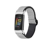 Bracelet Fitbit Charge 5 Bracelet en nylon élastique avec connexion argentée Blanc