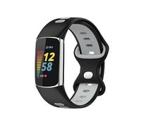 Bracelet Fitbit Charge 6,Fitbit Charge 5 Bracelet de sport en silicone sans trous avec bouton argenté Noir