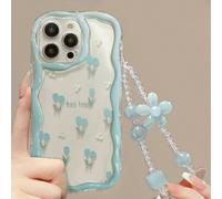 Bracelet fleur bleue, coque de téléphone antichoc compatible avec 15 / XR / 7 / 8, 15 Pro Max / 12 Pro Max / 13 Pro Max / 14 Pro Max, Apple 13, 14, 11, P12, XS avec bords peints, A13 4G, A22, A21S, A5