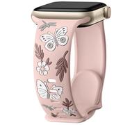 Bracelet floral compatible avec Apple Watch pour femme 40 mm, 38 mm, 41 mm, 42 mm, 44 mm, 45 mm, 46 mm, 49 mm, bracelet de sport en silicone souple gravé pour iWatch Series 10 9 8 7 6 5 4 3 2 1 SE