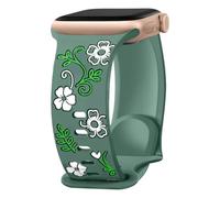 Bracelet floral gravé compatible avec Apple Watch 40 mm, 44 mm, 42 mm, 41 mm, 38 mm, 45 mm, 46 mm, 49 mm pour femme, joli bracelet de sport en silicone pour Apple Watch Series SE 3 2nd 11 10 9 8 7 6 5