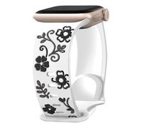 Bracelet floral gravé compatible avec Apple Watch 40 mm, 44 mm, 42 mm, 41 mm, 38 mm, 45 mm, 46 mm, 49 mm pour femme, joli bracelet de sport en silicone pour Apple Watch Series SE 3 2nd 11 10 9 8 7 6 5