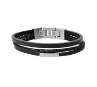 Bracelet - FOSSIL - Bracelet homme Fossil double triple rang - Cuir tressé noir - Acier noir - Ajustable